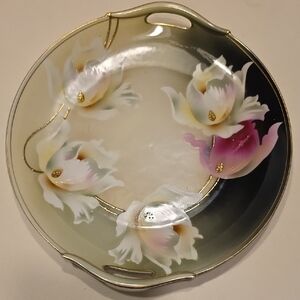 Vintage R.S. Germany floral plate with open handles Cake Plate Serving Plate